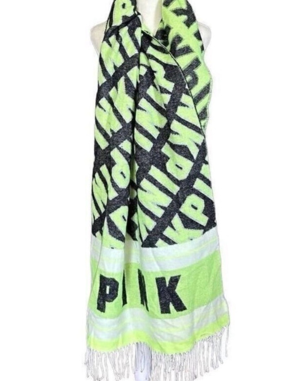 PINK Victoria's Secret Neon Yellow & Black Logo Scarf